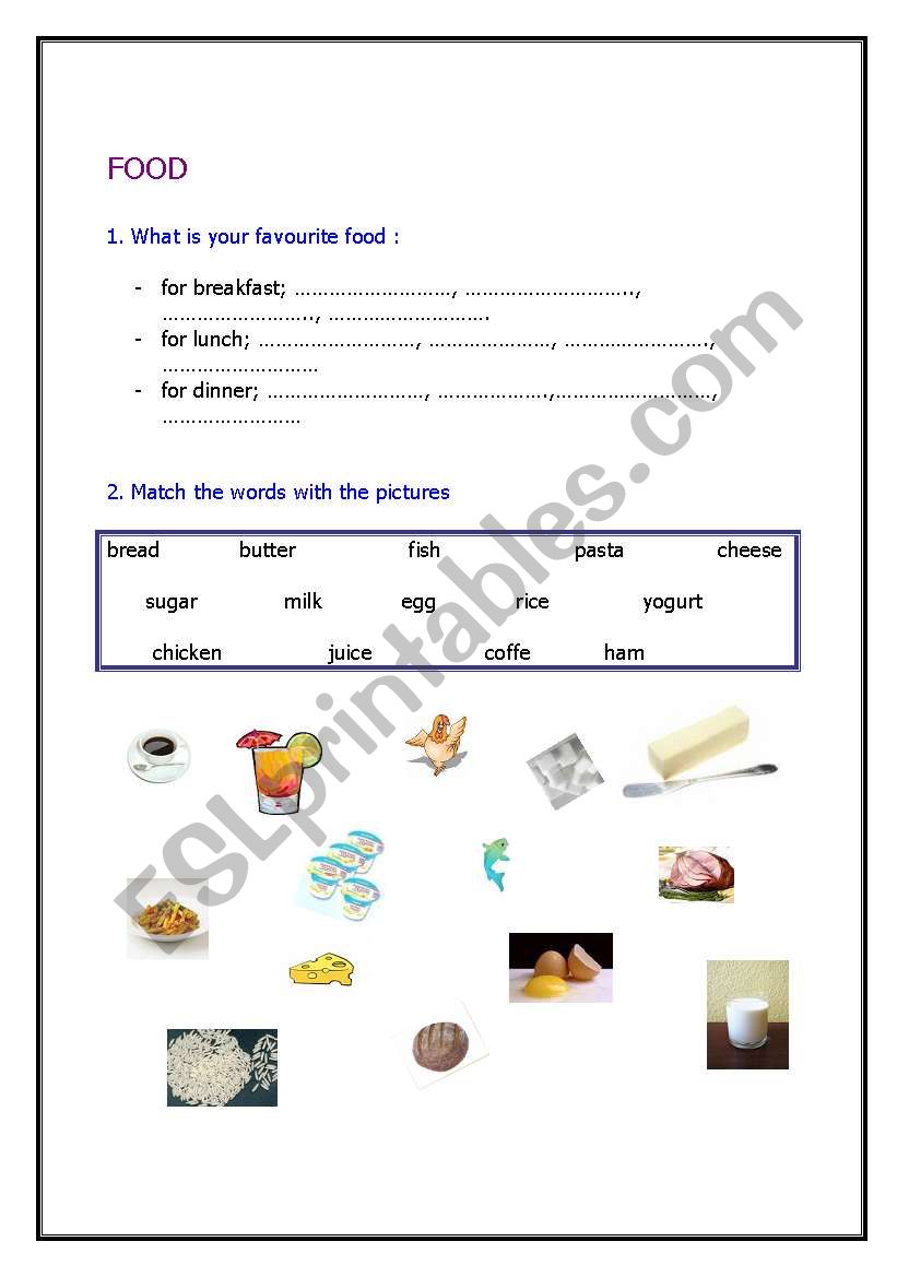 food worksheet