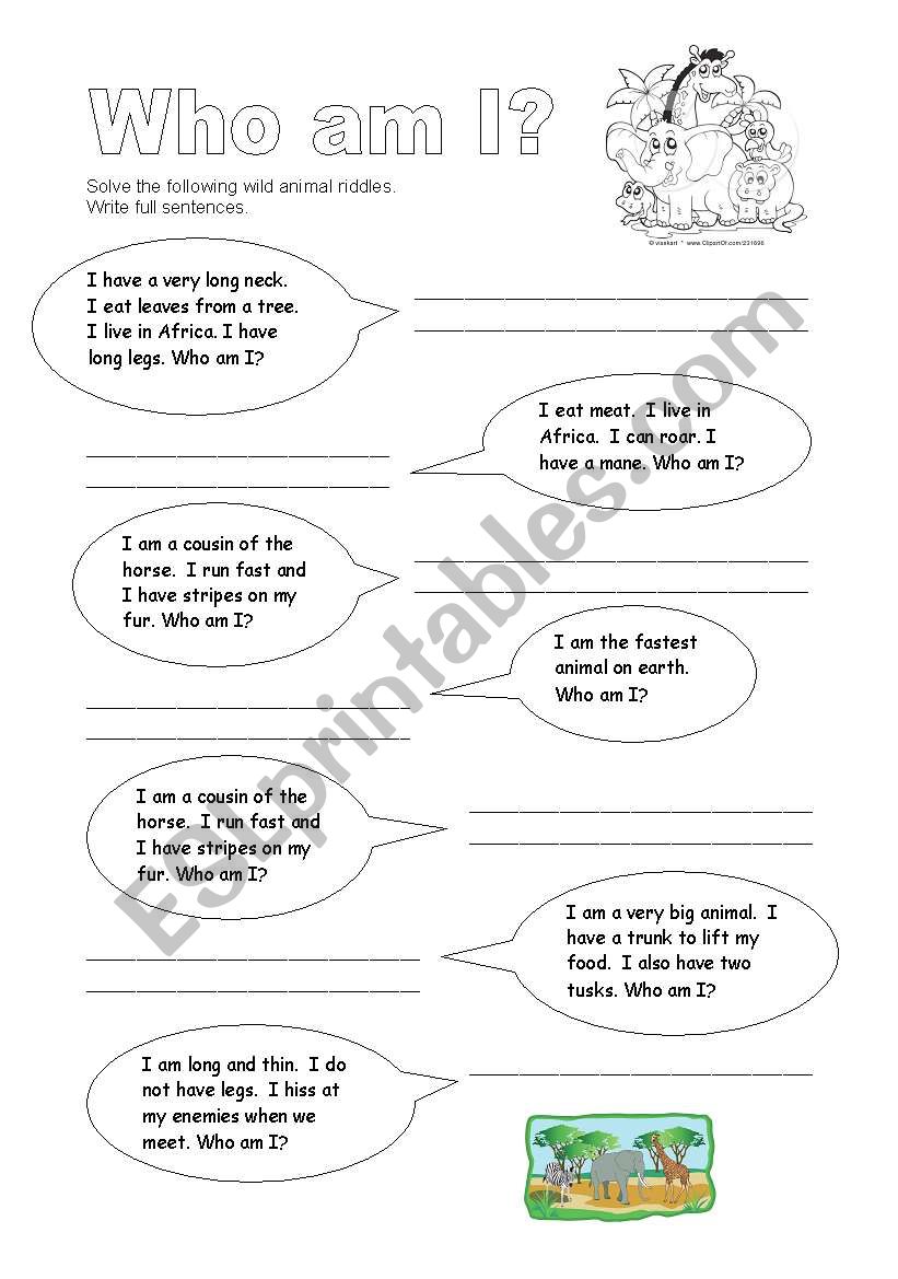 Wild Animal Riddles worksheet