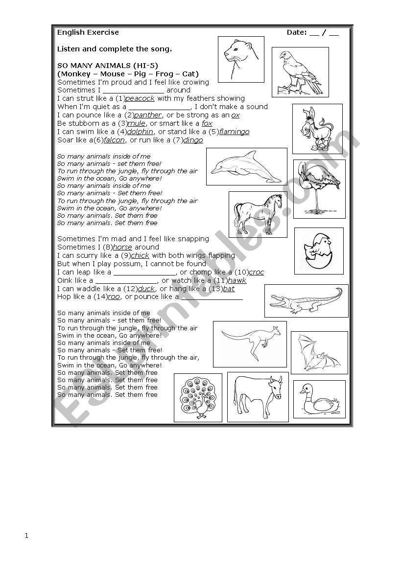 SO MANY ANIMALS worksheet