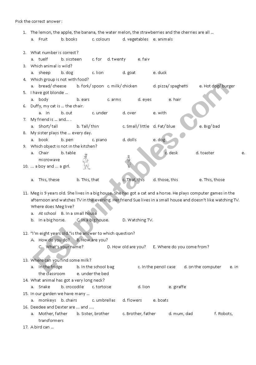 English Test worksheet