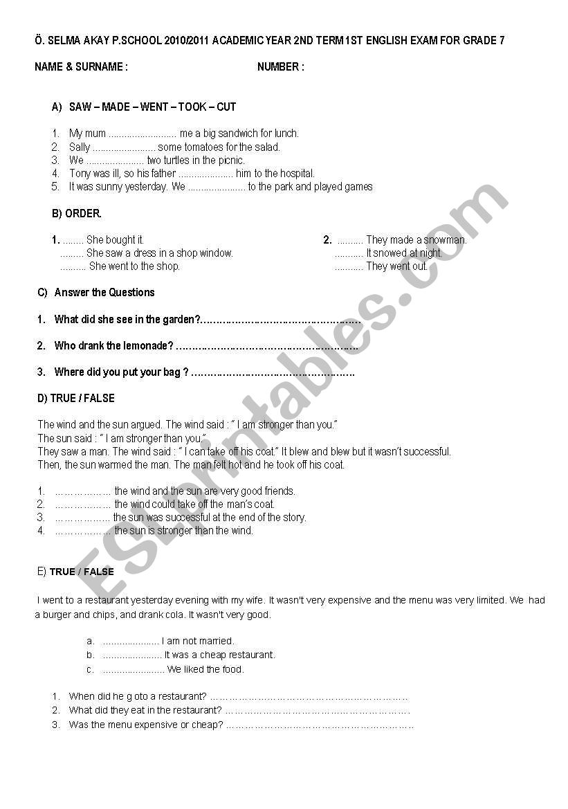 simple past tense and could worksheet