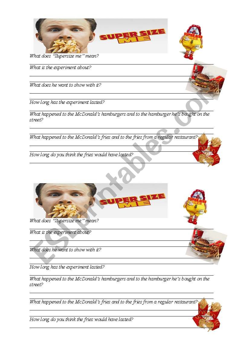 Supersize me worksheet