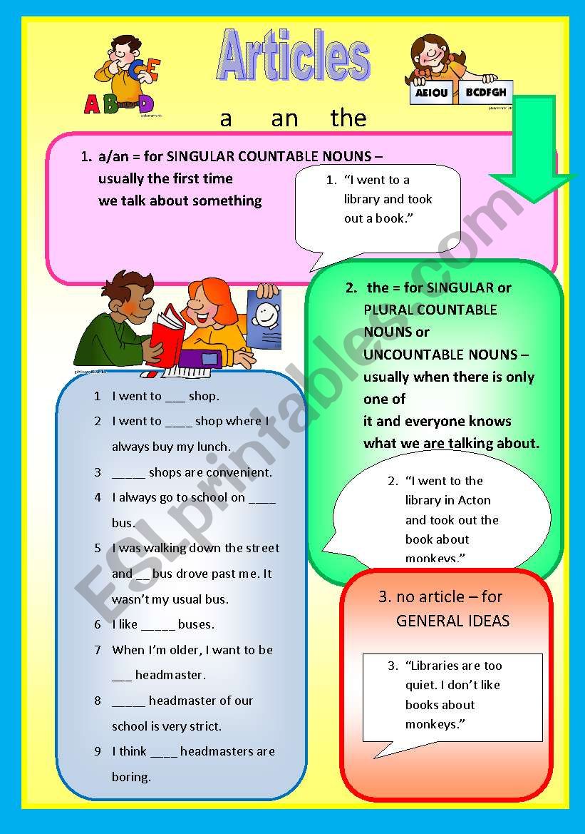 Articles - an Introduction worksheet