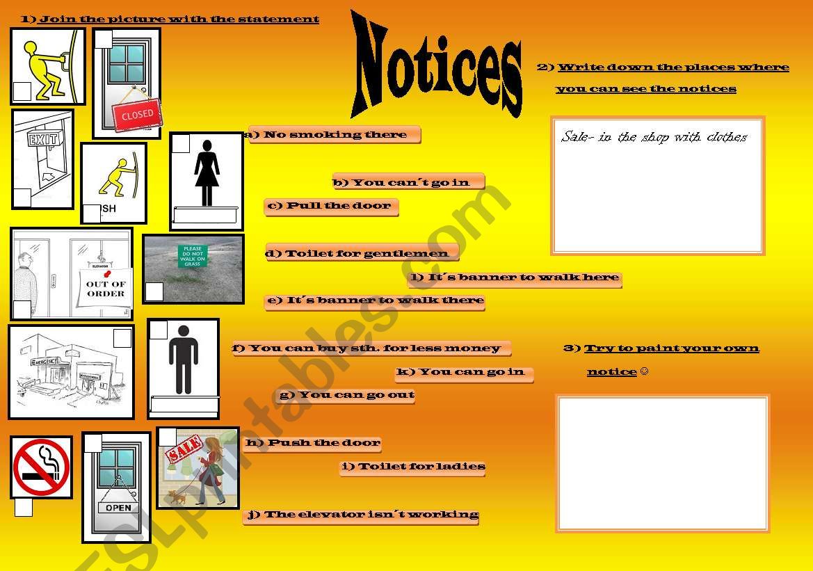 notices worksheet