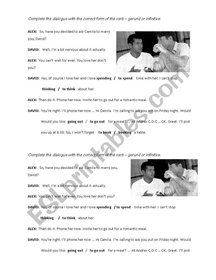 Gerund Infinitive Dialogue  worksheet