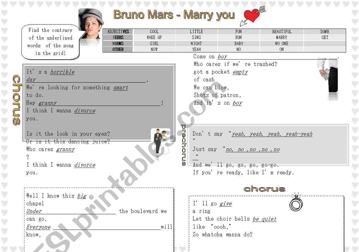 Bruno Mars - Marry you worksheet