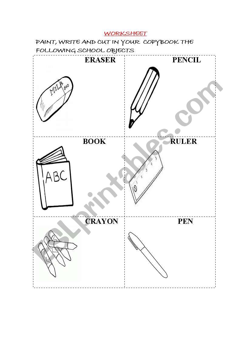 SCHOOL OBJECTS worksheet