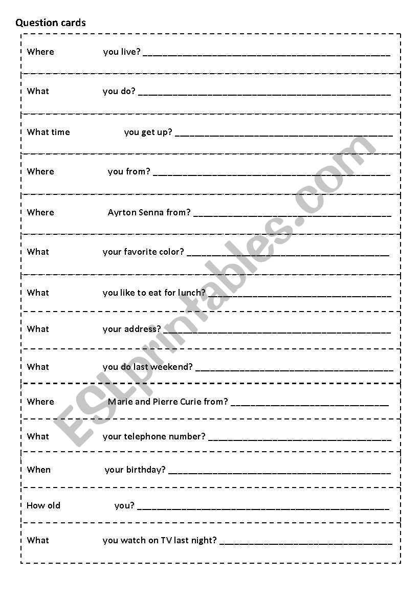 Wh questions game worksheet