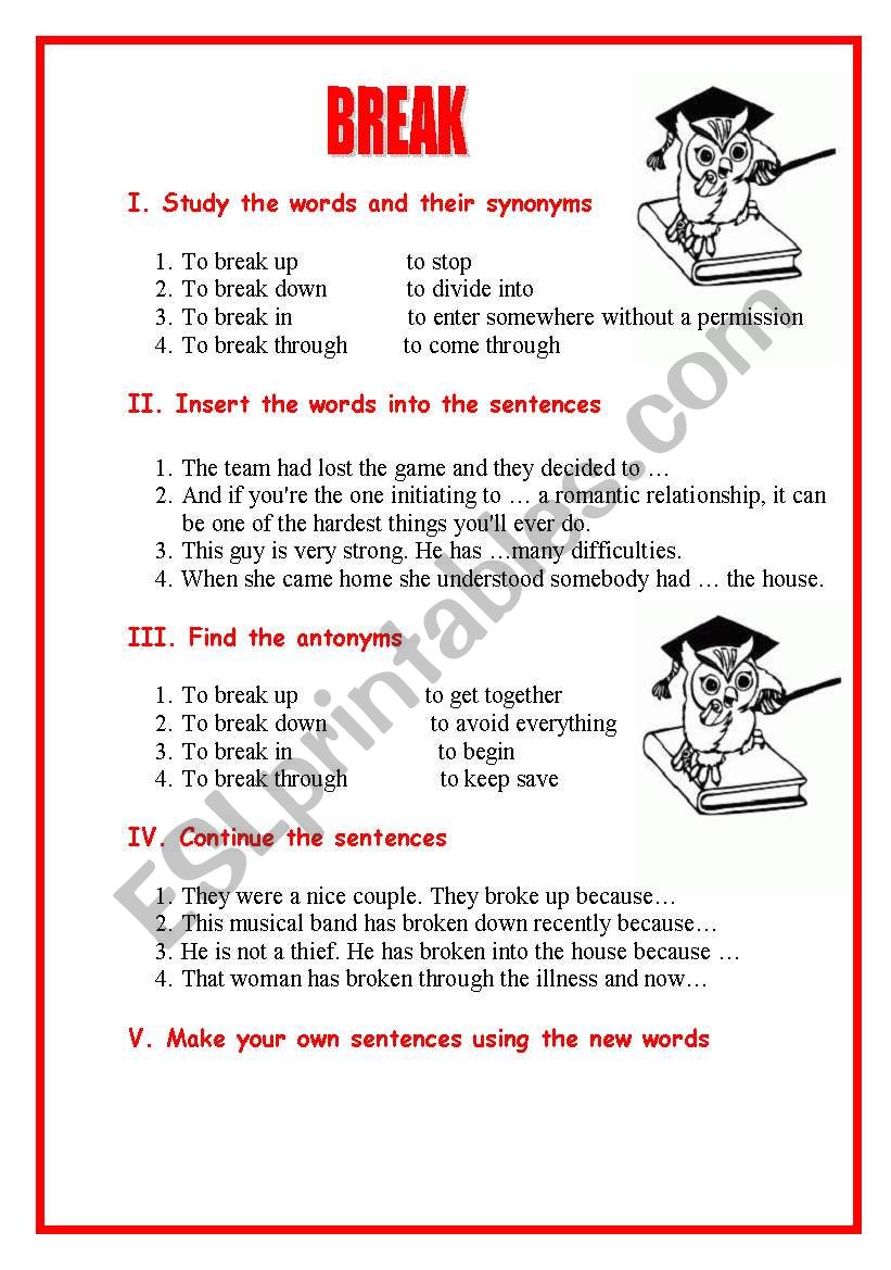 PHRASAL VERB BREAK worksheet