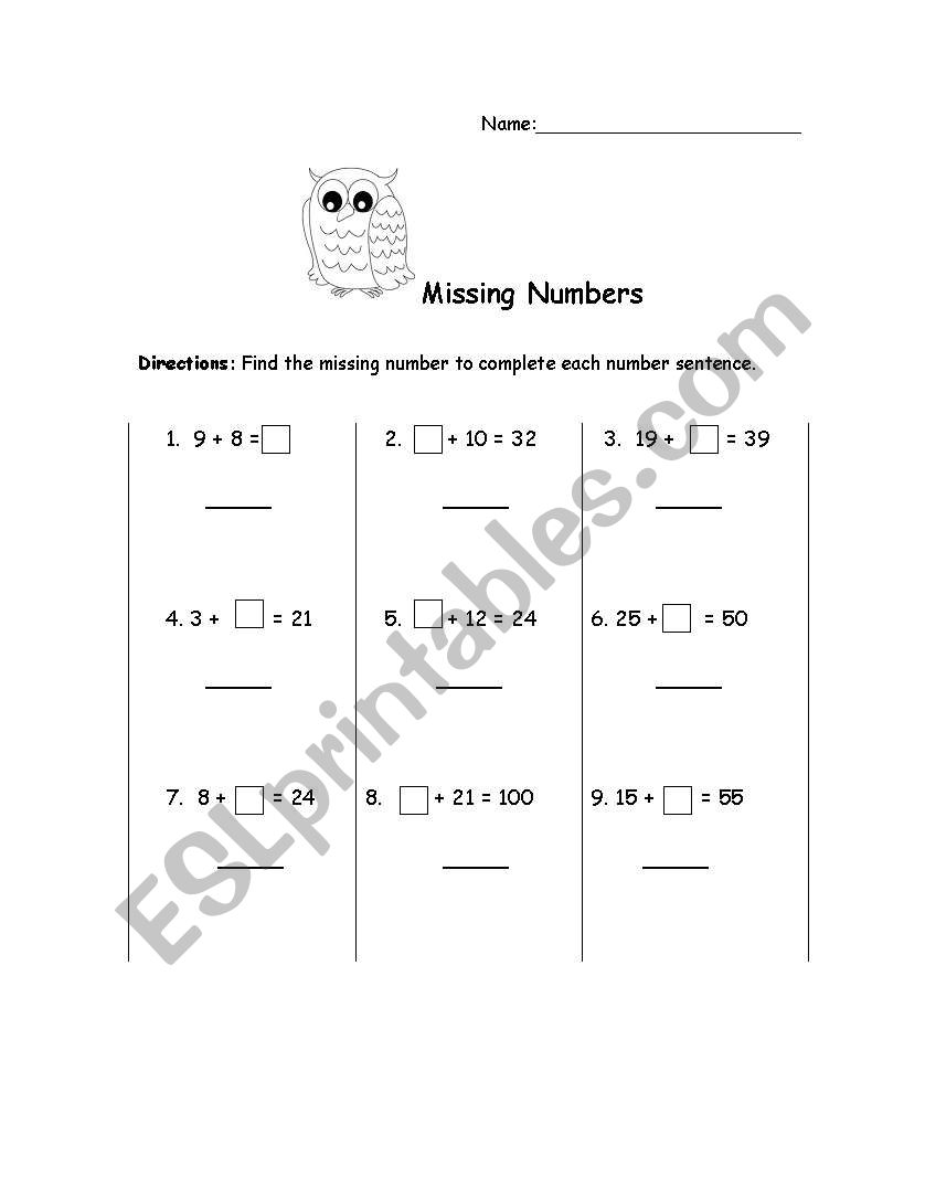 Missing Numbers worksheet