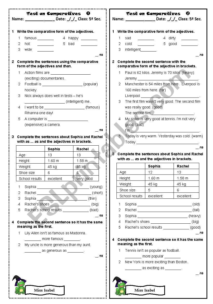 comparatives worksheet