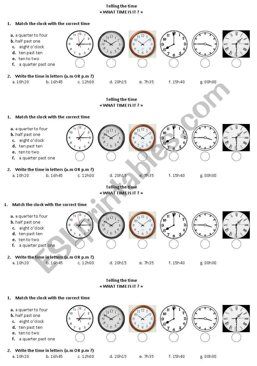 Telling the time worksheet