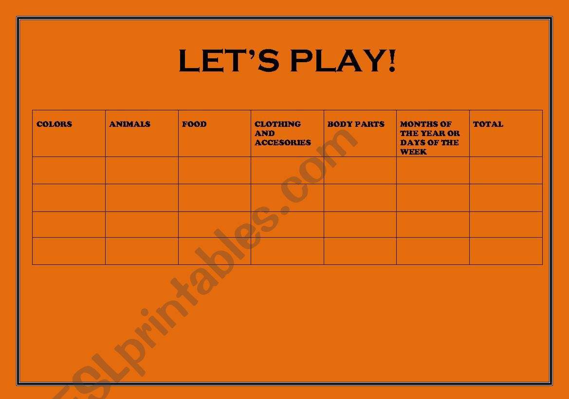 Lets play Tuti Fruti!! worksheet