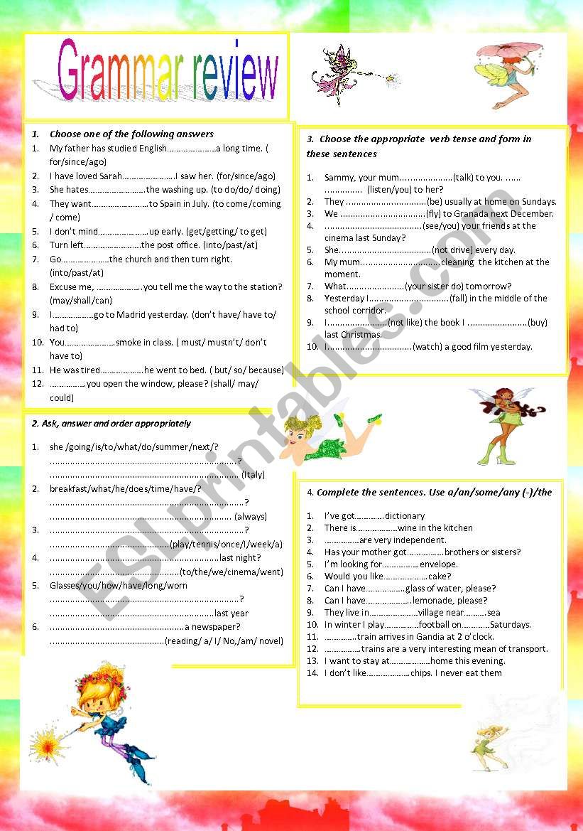 grammar review worksheet