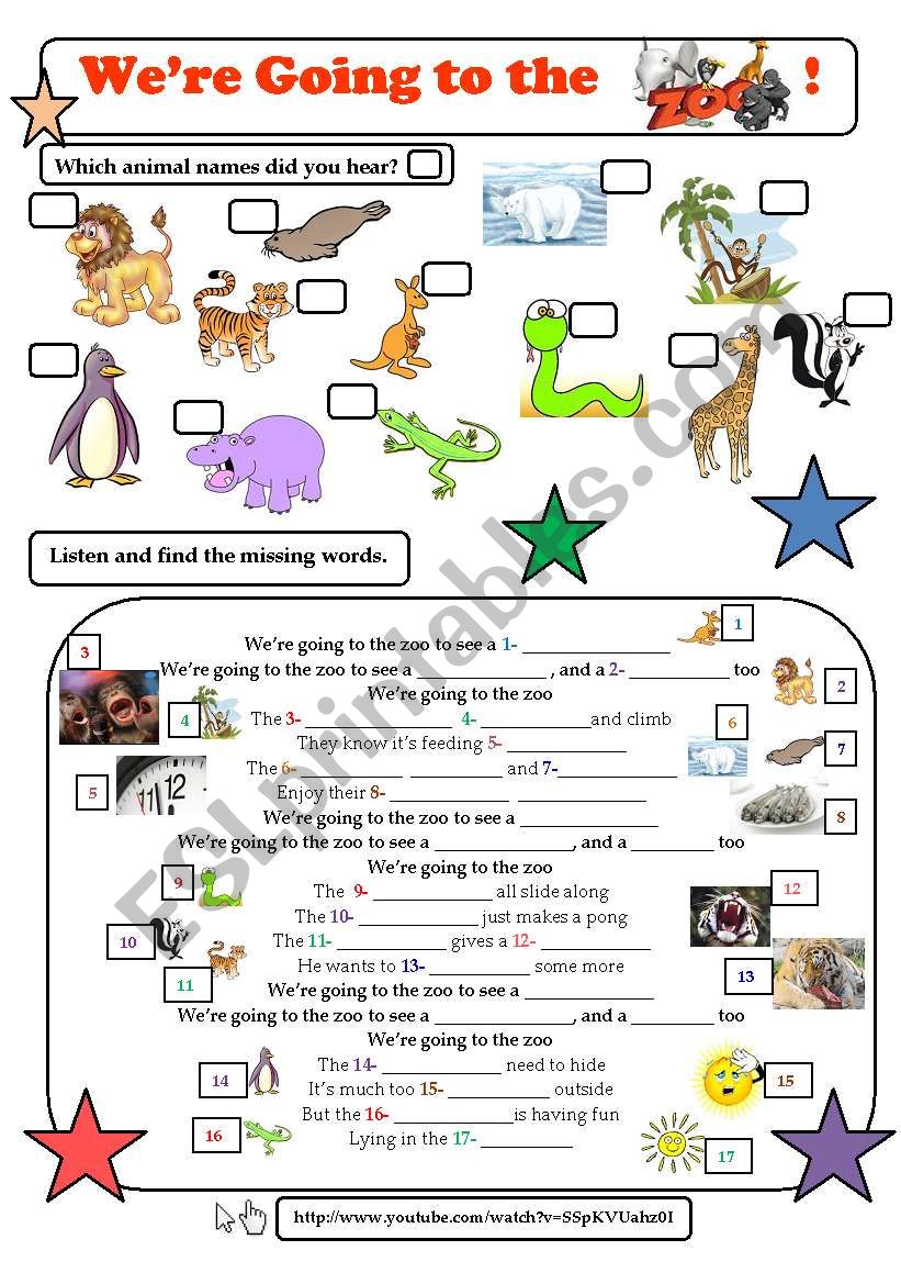 Were going to the zoo - song worksheet