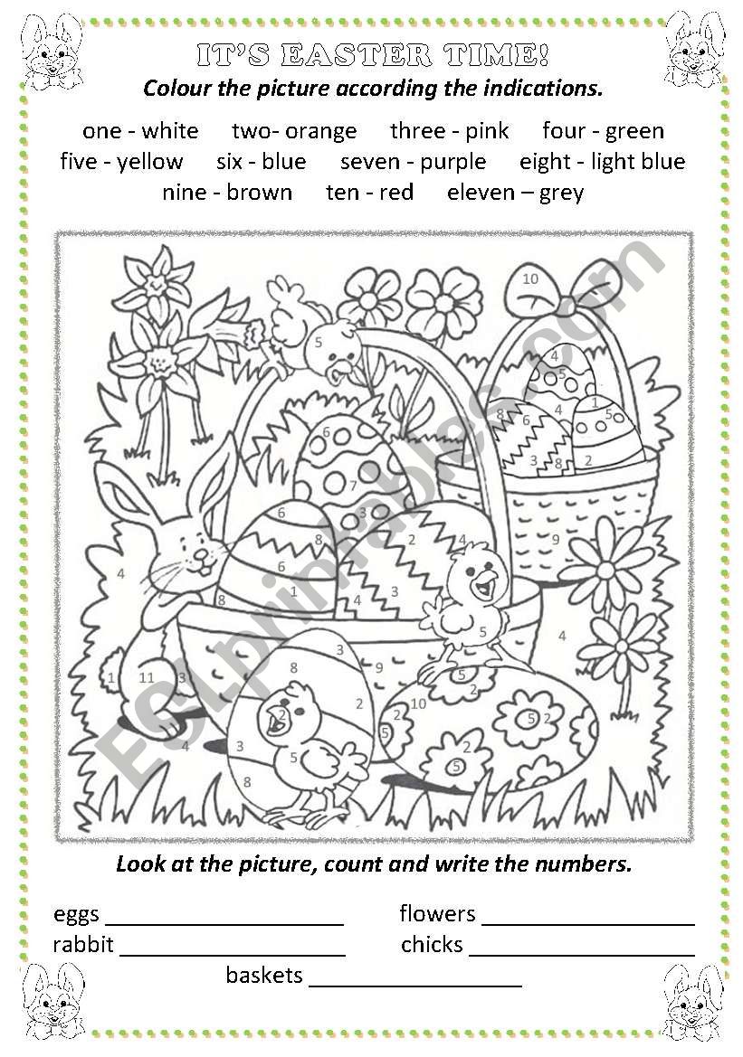 Easter: colour by numbers worksheet