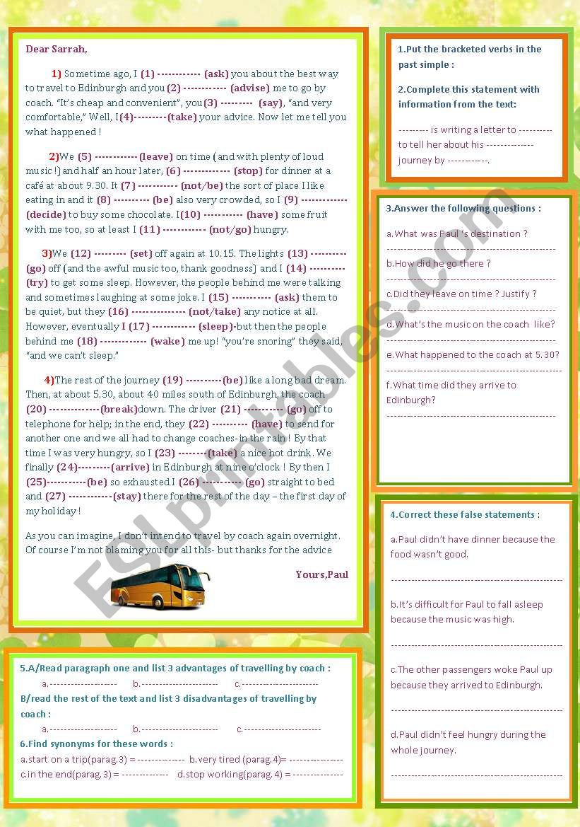 review for the past simple(regular/irregular) through a reading 