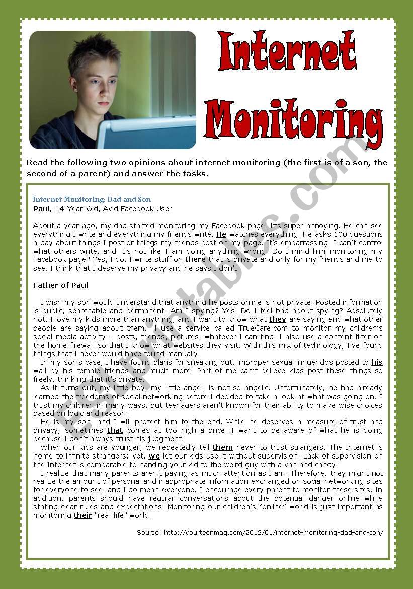 Internet Monitoring worksheet