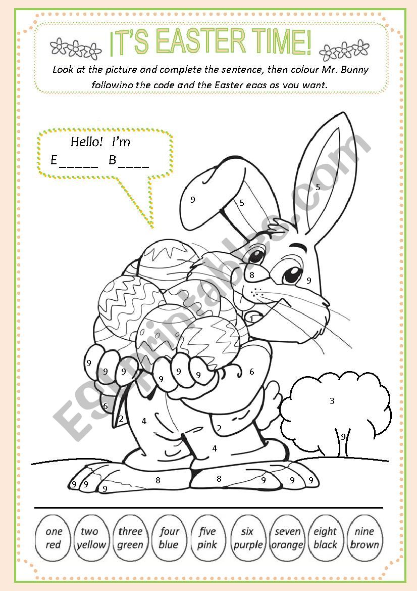 Easter: colour by numbers 2 worksheet