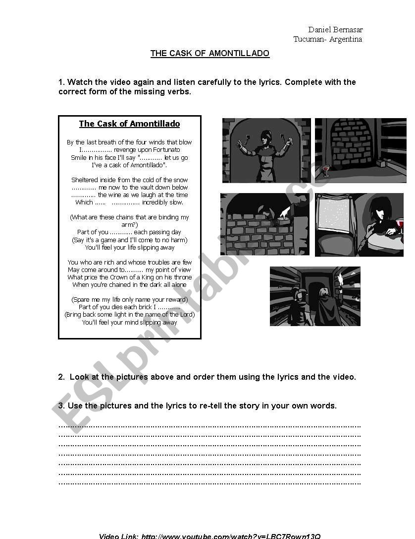 The Cask of Amontillado - ESL worksheet by chuncho Within The Cask Of Amontillado Worksheet