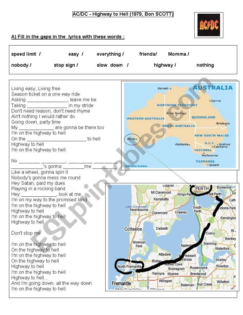 highway to hell AC/DC worksheet