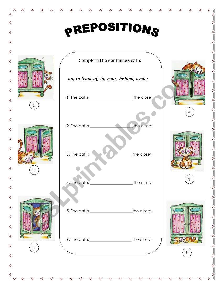 PREPOSITIONS OF PLACE worksheet