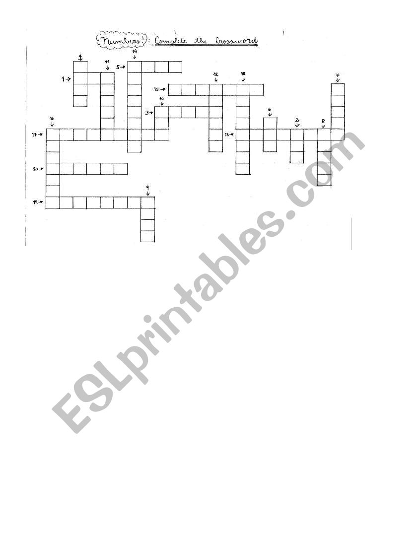 Crossword on Numbers worksheet