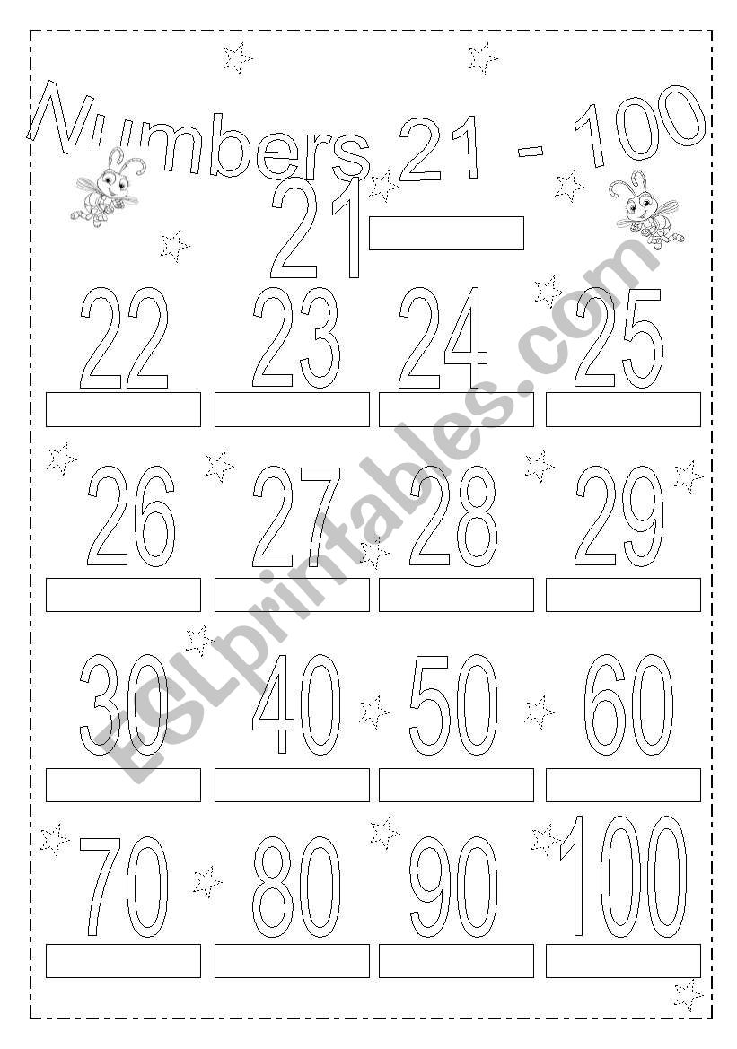 Numbers 21 to 100 worksheet