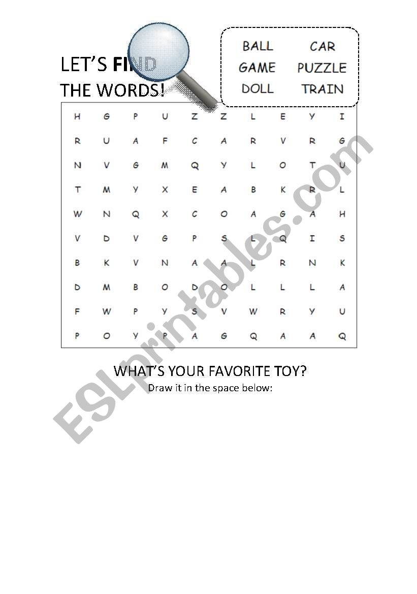Toys Word Search Puzzle worksheet