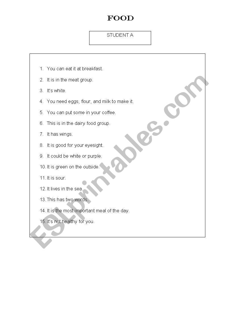 Food worksheet