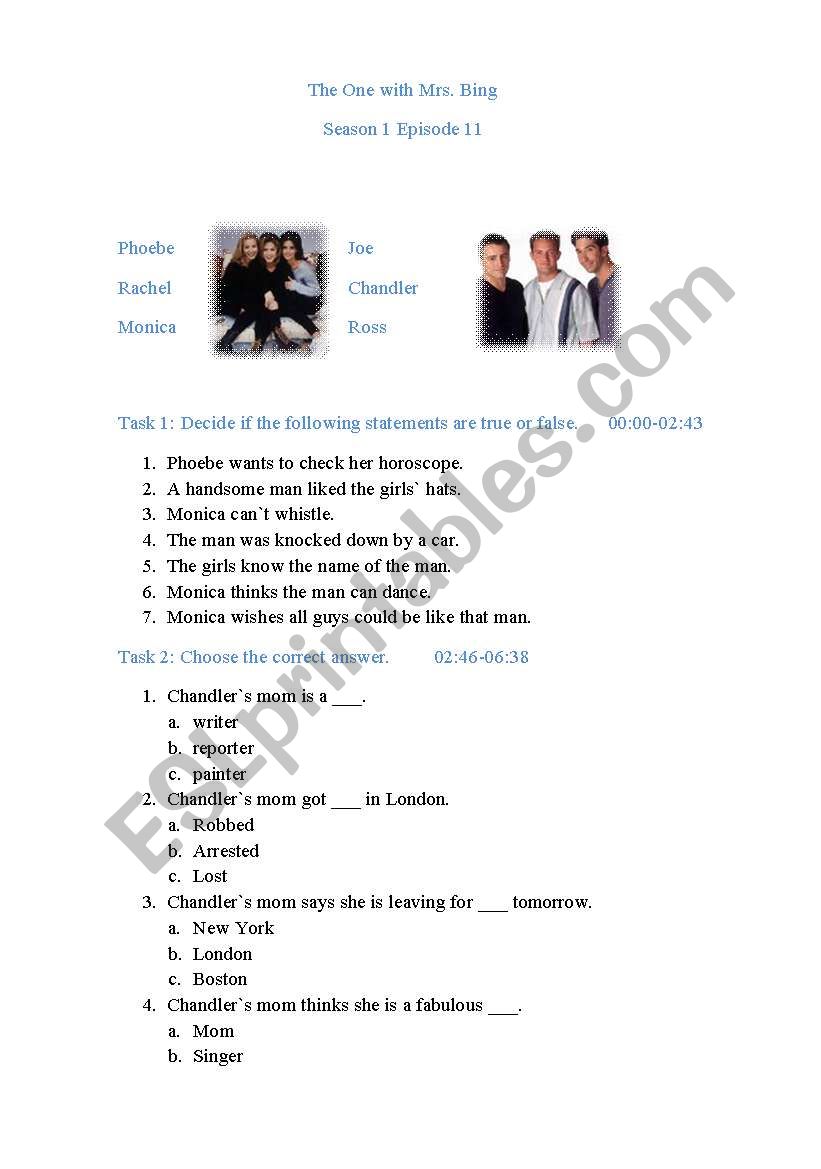 Friends Season 1 Episode 11  worksheet