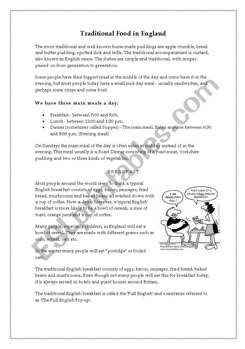 Traditional Food in England worksheet
