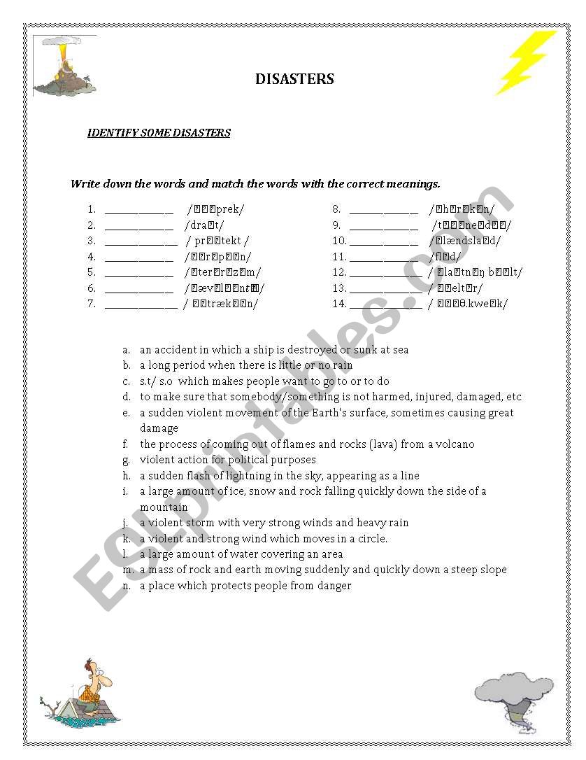 Disasters worksheet