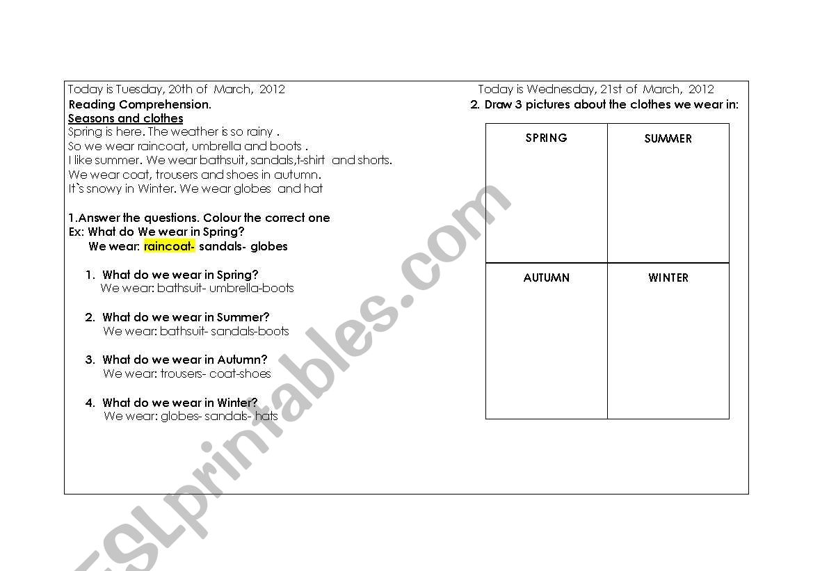 CLOTHES AND SEASONS worksheet