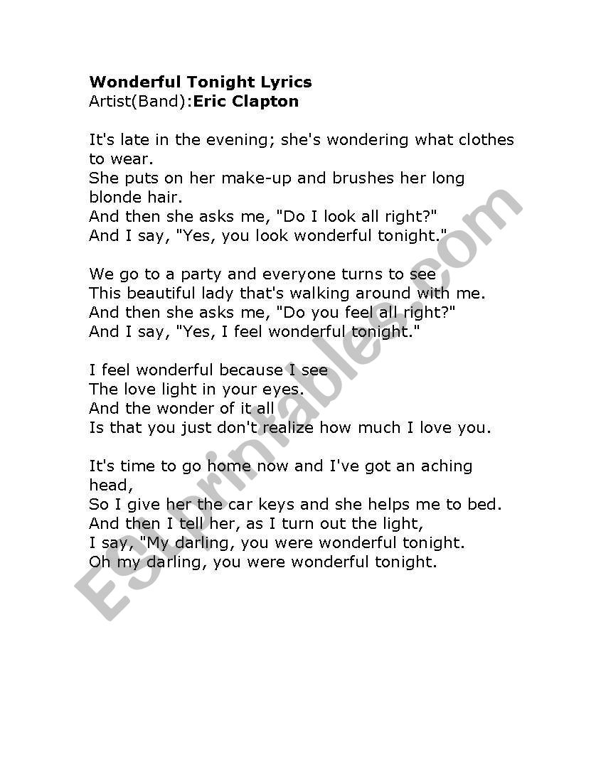 wonderful tonight lyrics wonderful tonight lyrics