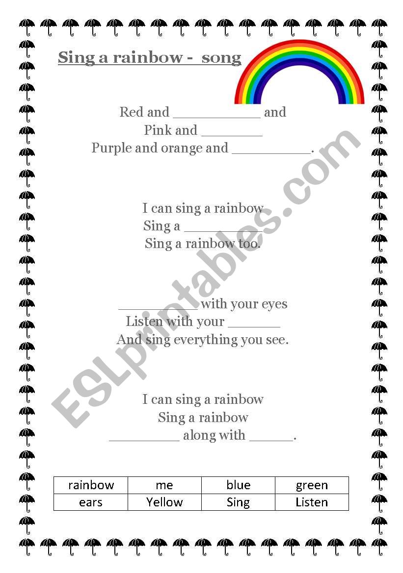 I can sing a rainbow worksheet