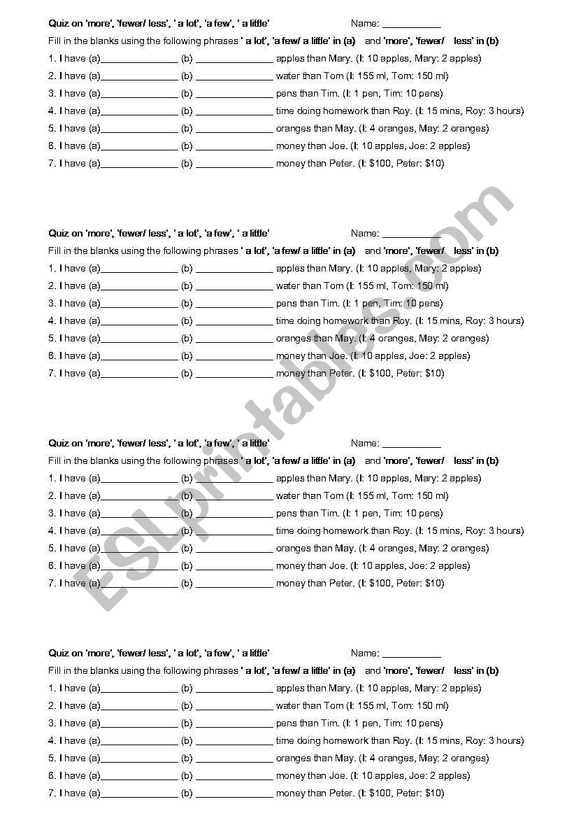 comparing amounts worksheet
