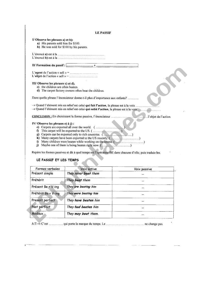 passive form worksheet