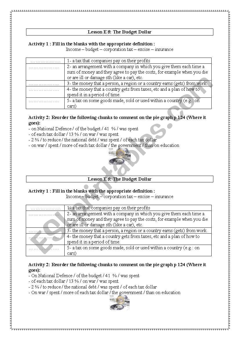 The Budget Dollar, second form , Lesson E 8