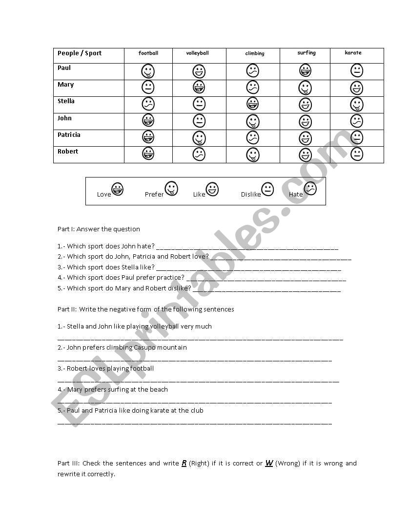 Like Love Prefer Hate Dislike Esl Worksheet By Andrea Ache