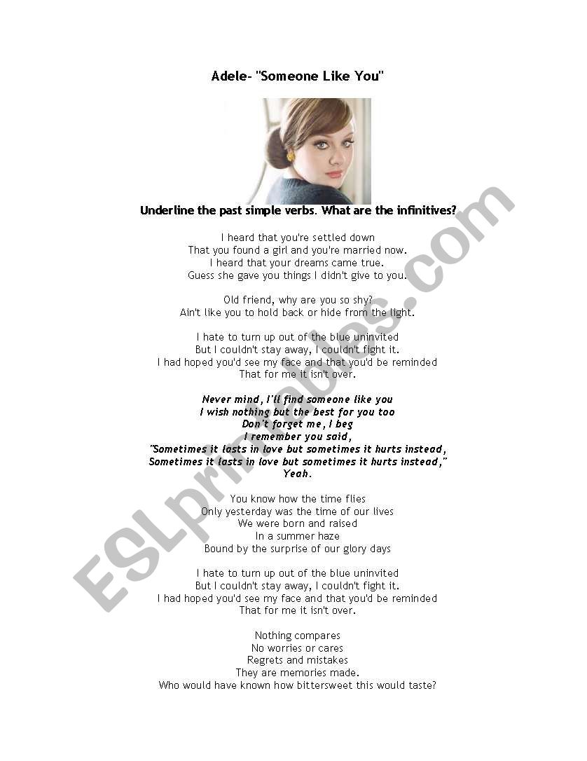  Adele Someone Like You worksheet