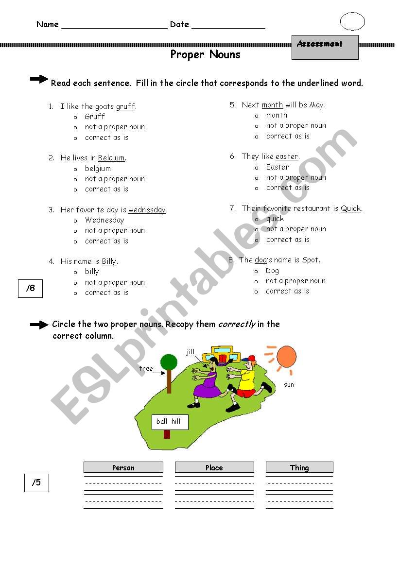 Proper Nouns Test worksheet