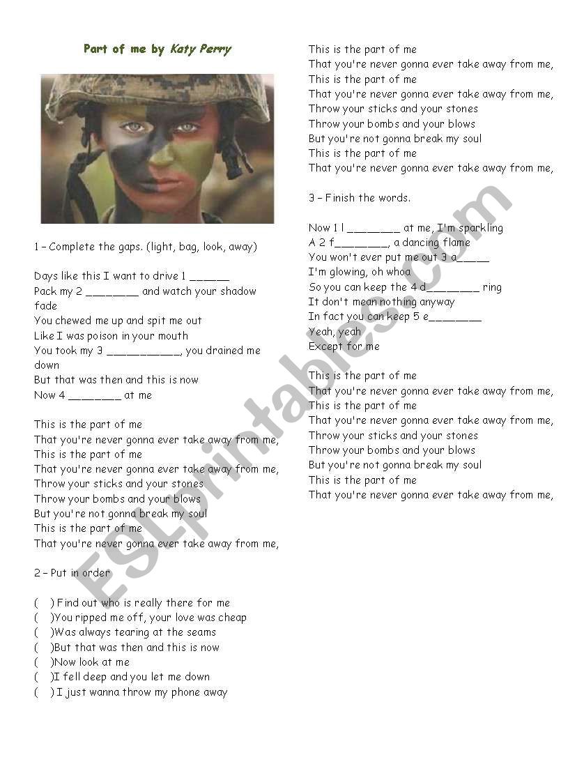 Part of me - Katy Perry worksheet