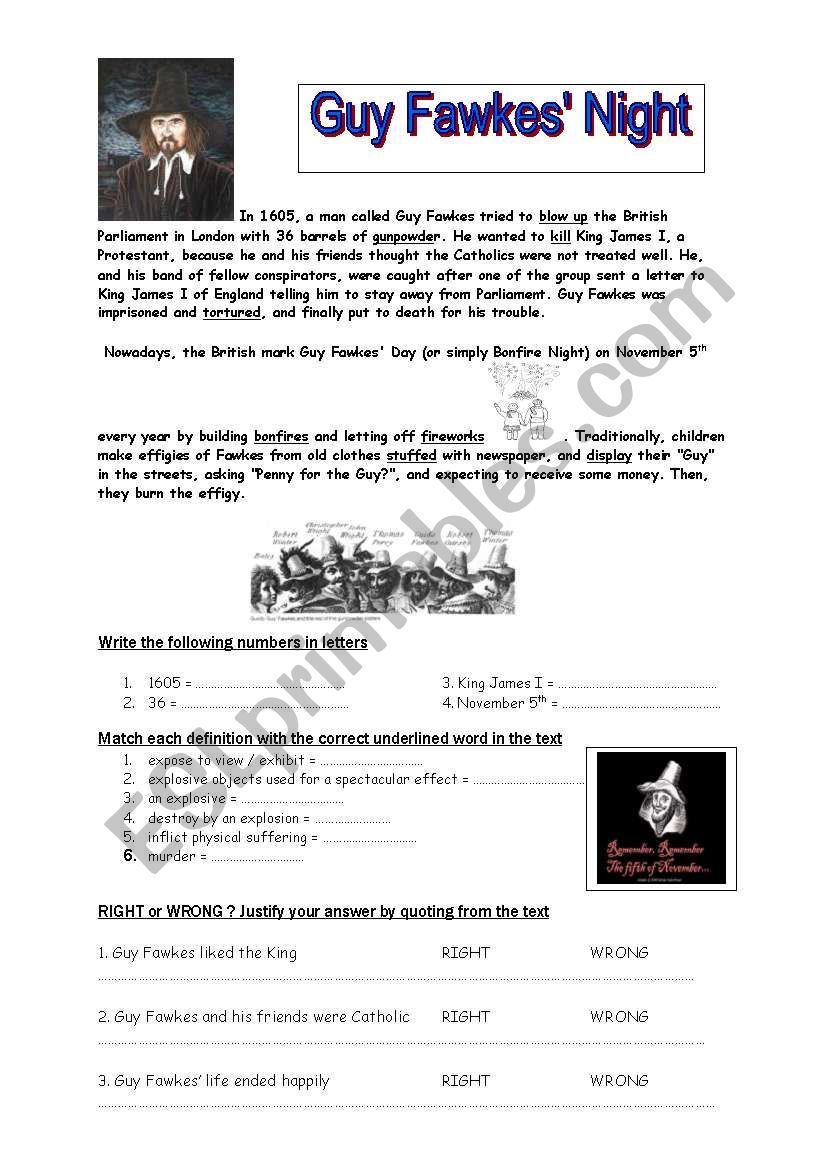 Guy Fawkes Night worksheet