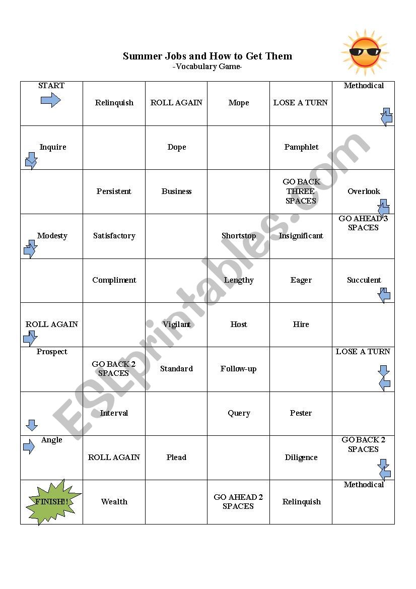 Vocabulary Board Game worksheet