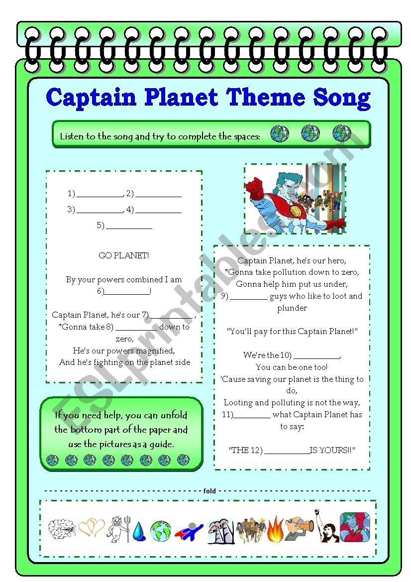 Captain Planet theme song worksheet