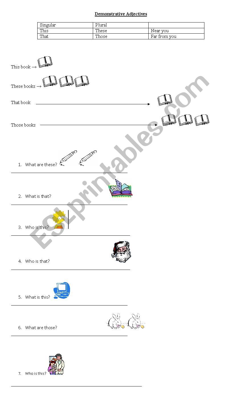 Demonstrative adjectives worksheet