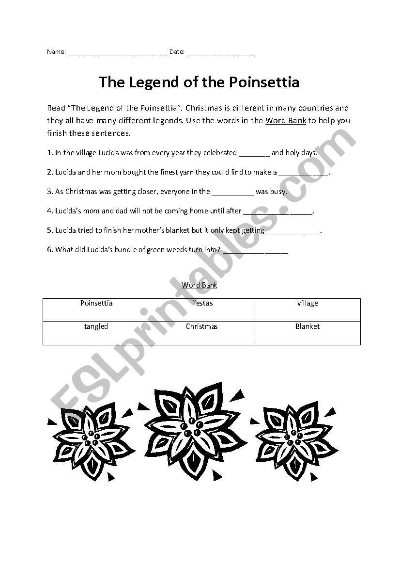 the legend of the poinsettia worksheet