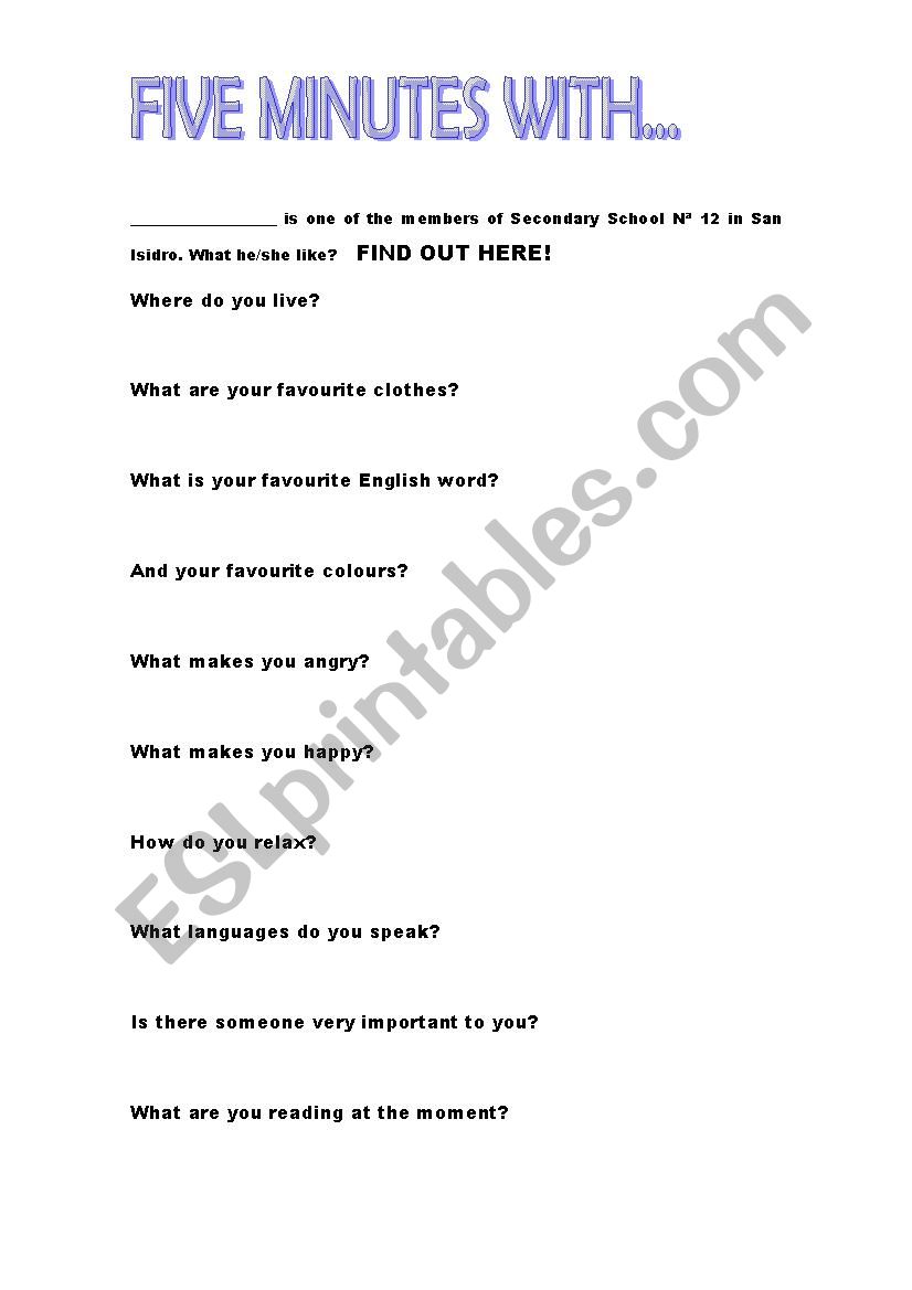 FIVE MINUTES WITH.... worksheet