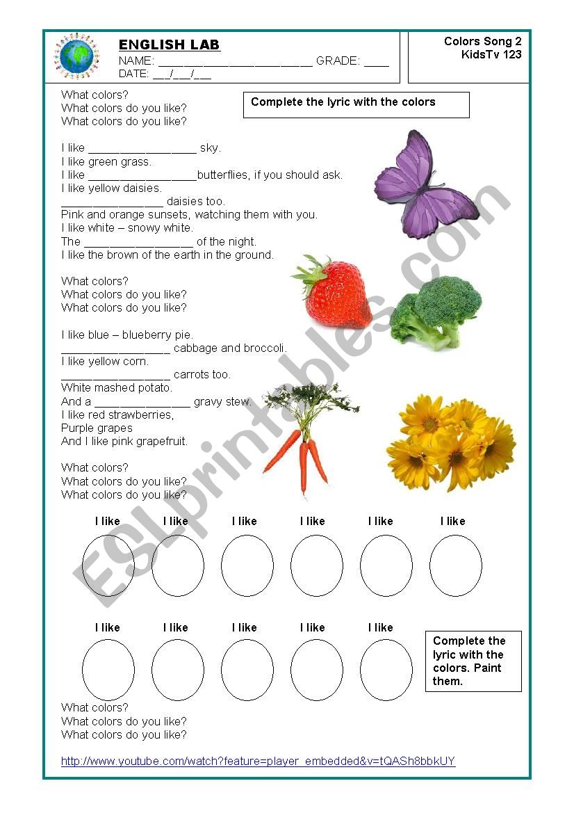 What colors do you like? worksheet